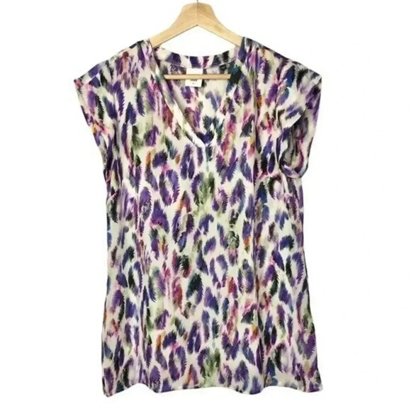 Cabi Plume Feather Satin Short Sleeve Blouse #5027 S - Picture 1 of 9